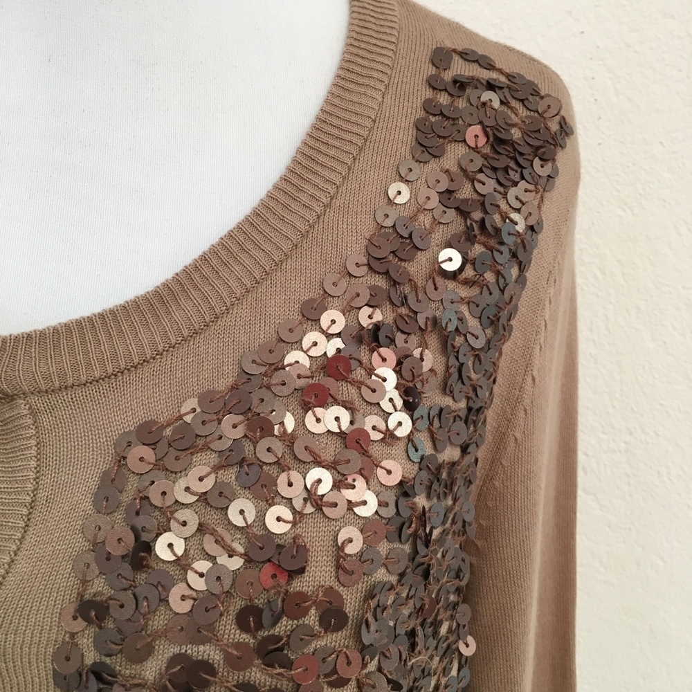 Talbots Brown Sequins Button Down Cardigan Size M - image 2